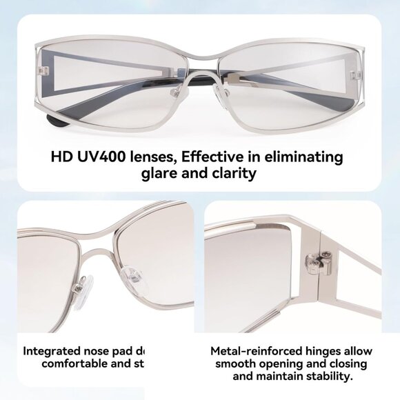 Y2K Sunglasses Women Metal Wrap Retro UV400 Protection Stylish Fashion - Picture 4 of 6